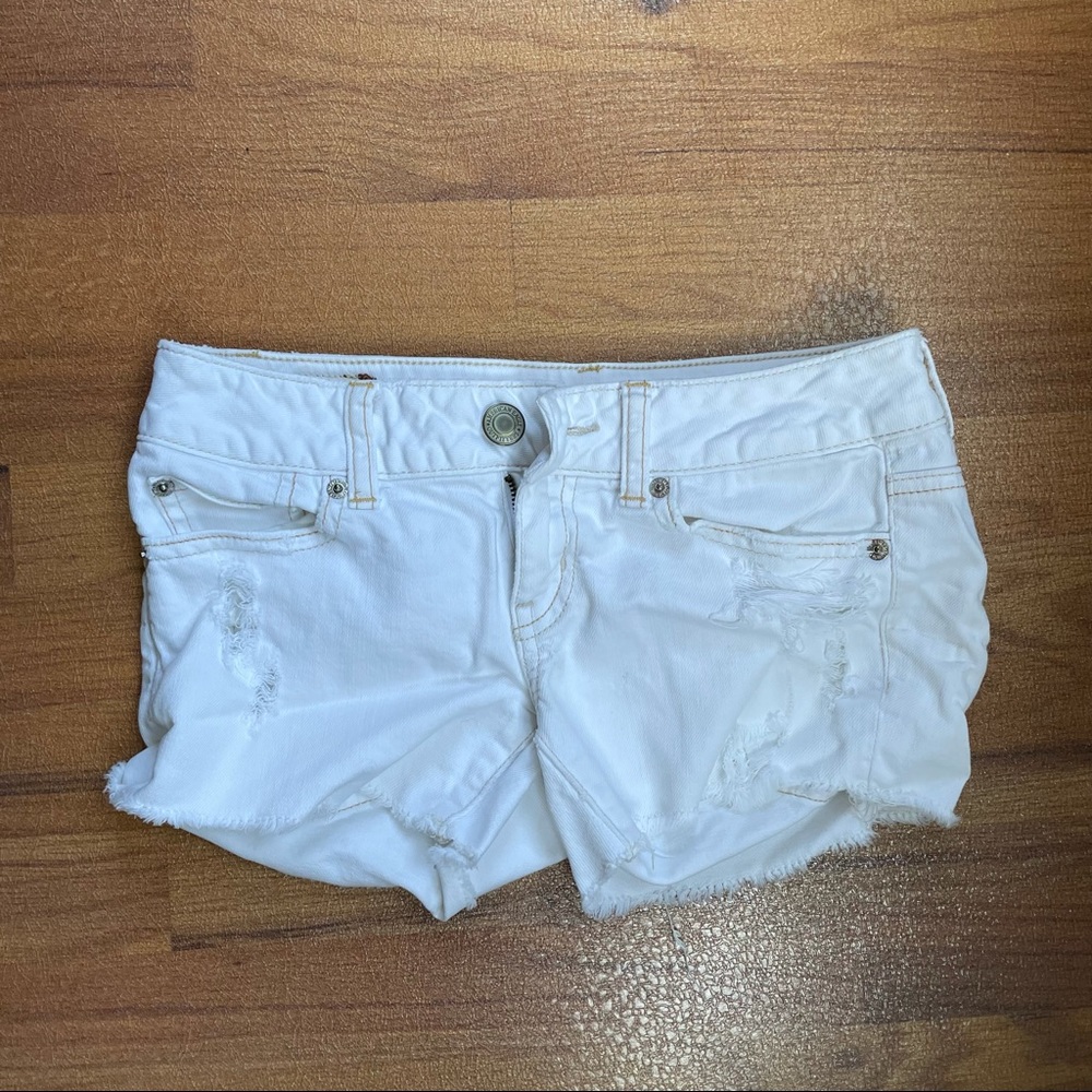 American Eagle White Distressed Denim Shorts